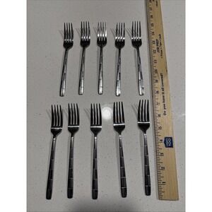 Cambridge Landscape Salad Fork lot of 10 glossy satin frosted 7" Stainless Steel